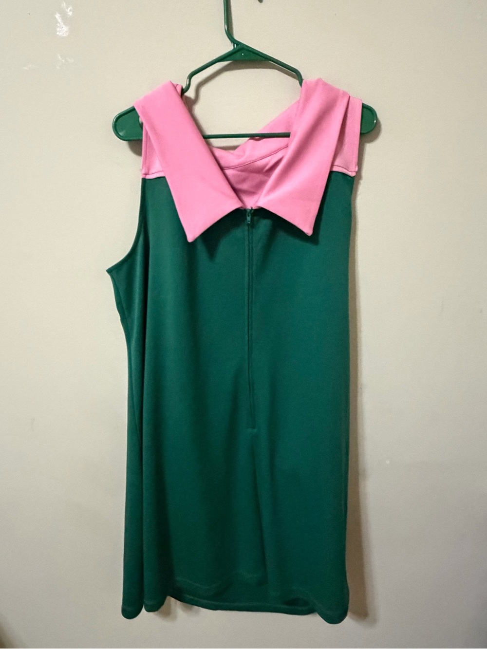 Small Parlour Green A-Line Dress Pink Yoke & Floral Pocket vintage retro 4x plus - Picture 4 of 6